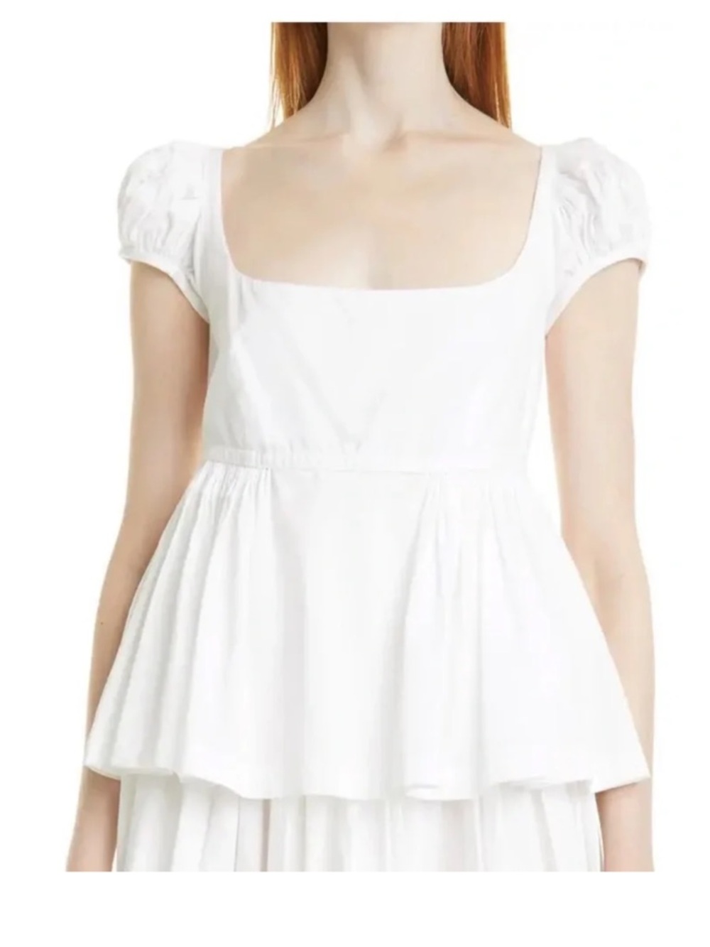 Rebecca Taylor Puff Sleeve Empire Top Peplum Pleated Blouse $225 -‎ White